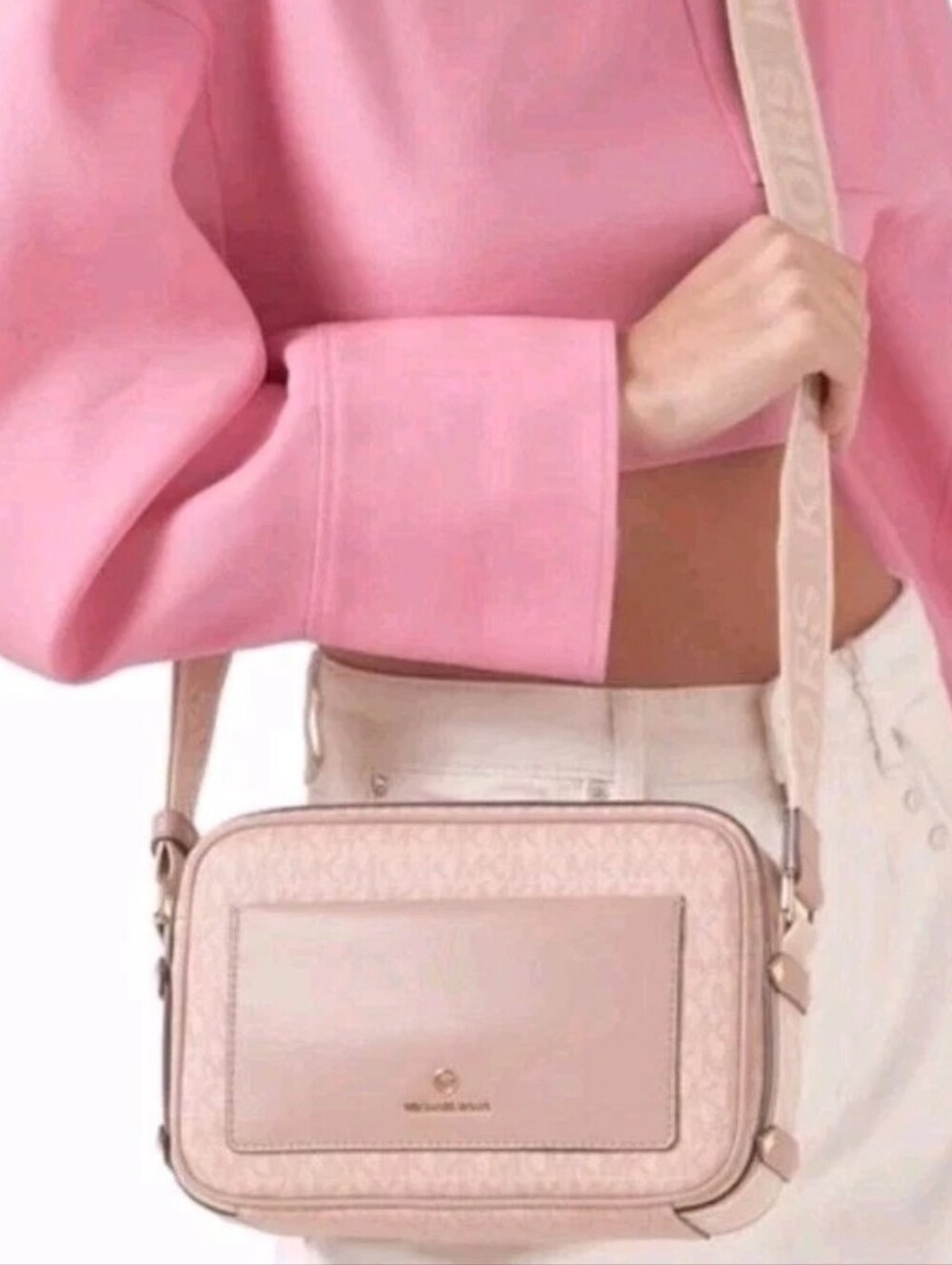 Michael Kors Jet Set Crossbody Logo Canvas - Blush EUC - Picture 3 of 9